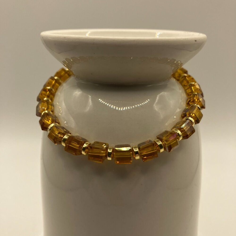 Amber Cube Bracelet + Gold Accent Magnetic Clasp Stainless safety chain